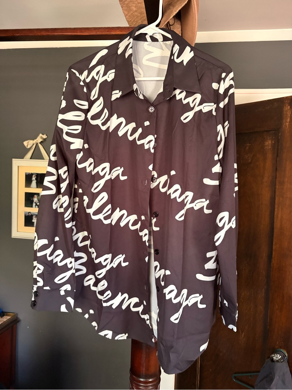 Black & White Script Print Button-Up Jacket